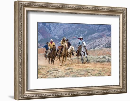 Cowgirl & Cowboy at Full Gallop-Terry Eggers-Framed Photographic Print