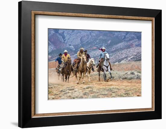 Cowgirl & Cowboy at Full Gallop-Terry Eggers-Framed Photographic Print