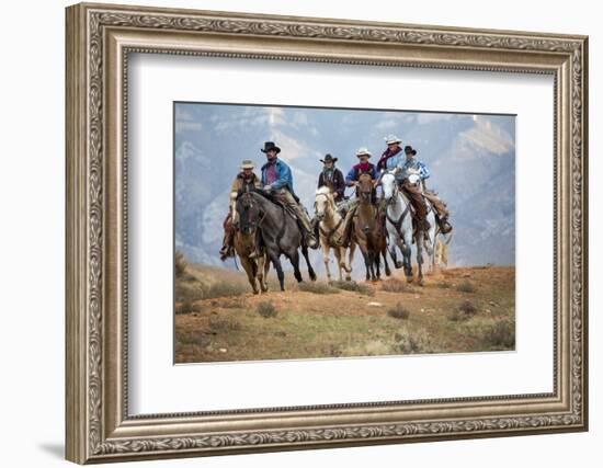 Cowgirl & Cowboy at Full Gallop-Terry Eggers-Framed Photographic Print