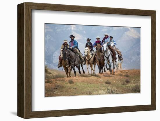 Cowgirl & Cowboy at Full Gallop-Terry Eggers-Framed Photographic Print