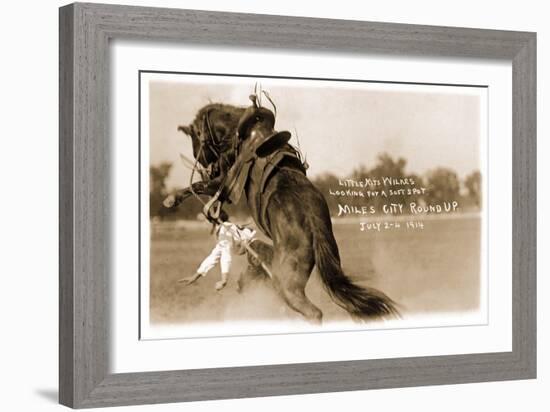 Cowgirl Falling from Bronco-null-Framed Art Print