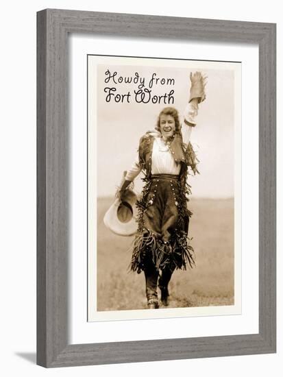 Cowgirl in Chaps, Howdy from Ft. Worth, Texas-null-Framed Premium Giclee Print