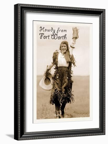 Cowgirl in Chaps, Howdy from Ft. Worth, Texas-null-Framed Art Print