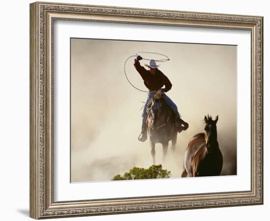 Cowgirl Lassoing on the Range-DLILLC-Framed Photographic Print