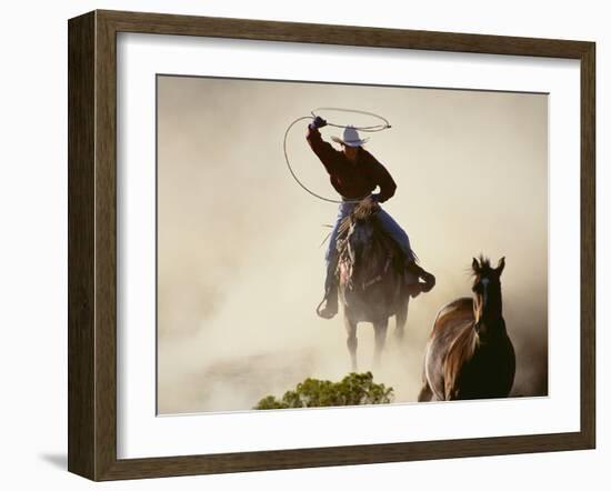 Cowgirl Lassoing on the Range-DLILLC-Framed Photographic Print