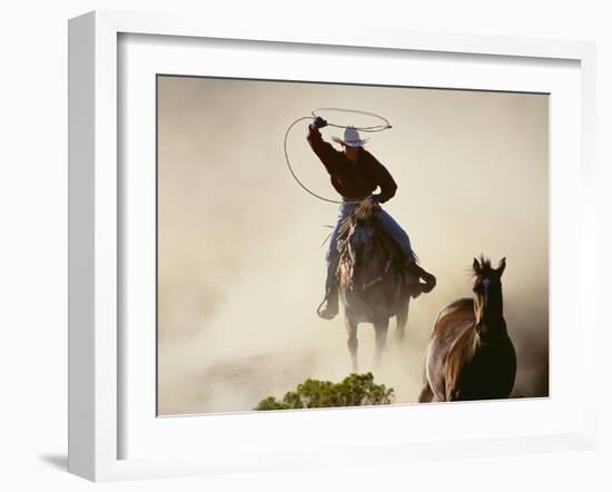 Cowgirl Lassoing on the Range-DLILLC-Framed Photographic Print