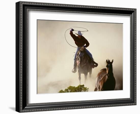 Cowgirl Lassoing on the Range-DLILLC-Framed Photographic Print