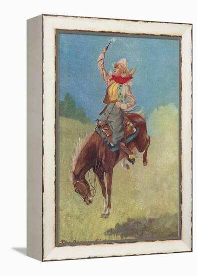 Cowgirl on Bucking Horse Painting-null-Framed Stretched Canvas