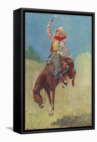 Cowgirl on Bucking Horse Painting-null-Framed Stretched Canvas