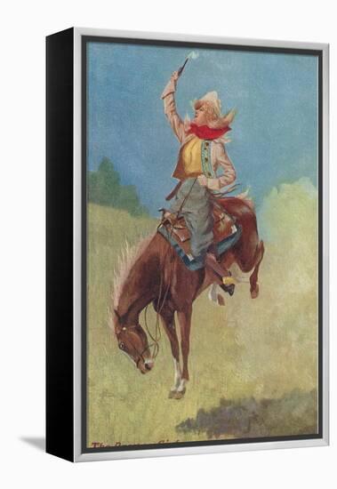 Cowgirl on Bucking Horse Painting-null-Framed Stretched Canvas