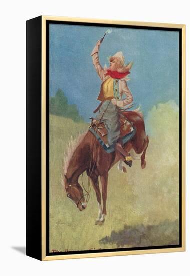 Cowgirl on Bucking Horse Painting-null-Framed Stretched Canvas