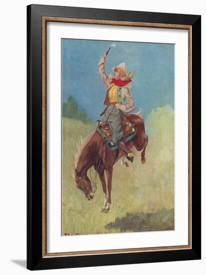 Cowgirl on Bucking Horse Painting-null-Framed Art Print