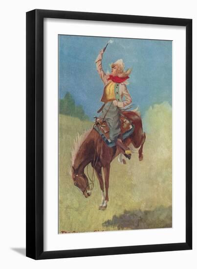 Cowgirl on Bucking Horse Painting-null-Framed Art Print