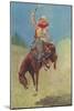 Cowgirl on Bucking Horse Painting-null-Mounted Art Print