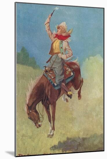 Cowgirl on Bucking Horse Painting-null-Mounted Art Print