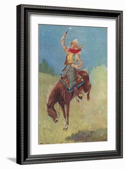 Cowgirl on Bucking Horse Painting-null-Framed Art Print