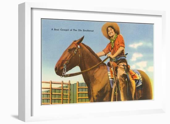 Cowgirl on Horse-null-Framed Art Print