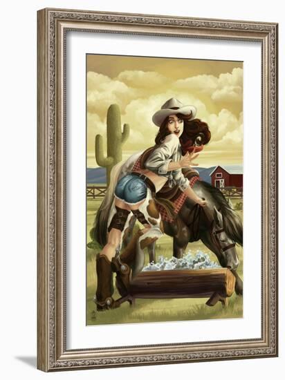 Cowgirl Pinup-Lantern Press-Framed Art Print