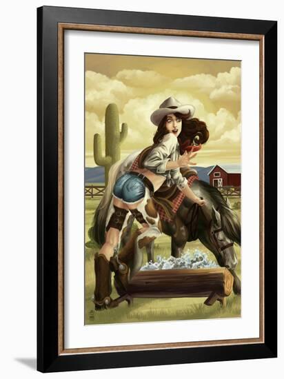 Cowgirl Pinup-Lantern Press-Framed Art Print