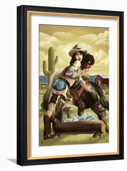 Cowgirl Pinup-Lantern Press-Framed Art Print