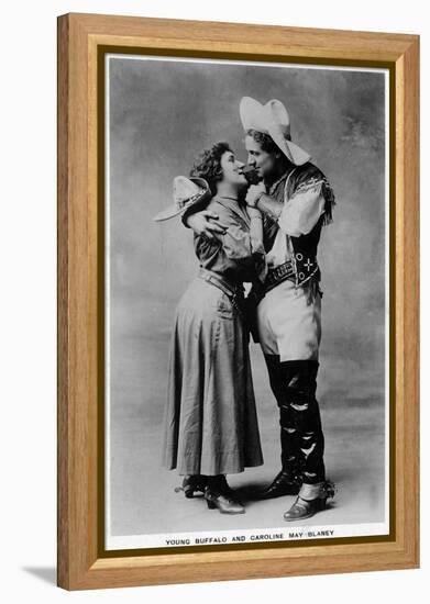 Cowgirl Portrait - Caroline May Blaney with a Young Buffalo Man-Lantern Press-Framed Stretched Canvas