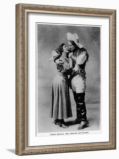 Cowgirl Portrait - Caroline May Blaney with a Young Buffalo Man-Lantern Press-Framed Art Print