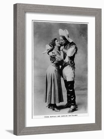 Cowgirl Portrait - Caroline May Blaney with a Young Buffalo Man-Lantern Press-Framed Art Print