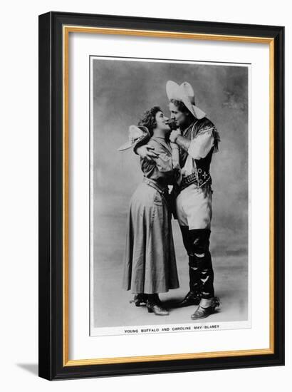 Cowgirl Portrait - Caroline May Blaney with a Young Buffalo Man-Lantern Press-Framed Art Print