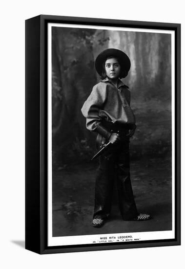 Cowgirl Portrait - Miss Rita Leggiero Holding a Knife-Lantern Press-Framed Stretched Canvas