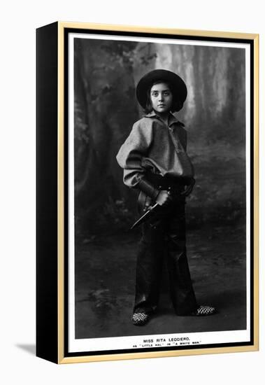 Cowgirl Portrait - Miss Rita Leggiero Holding a Knife-Lantern Press-Framed Stretched Canvas