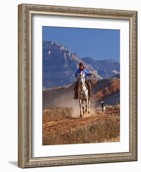 Cowgirl Riding a Trail in the Big Horn Mountains, Shell, Wyoming, USA-Joe Restuccia III-Framed Photographic Print