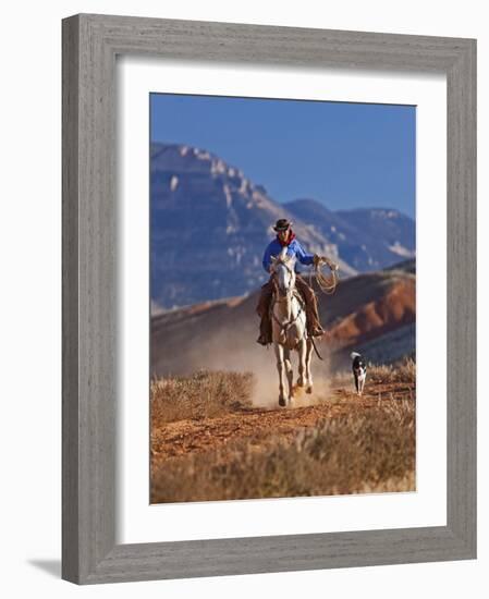 Cowgirl Riding a Trail in the Big Horn Mountains, Shell, Wyoming, USA-Joe Restuccia III-Framed Photographic Print