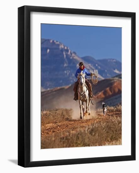 Cowgirl Riding a Trail in the Big Horn Mountains, Shell, Wyoming, USA-Joe Restuccia III-Framed Photographic Print