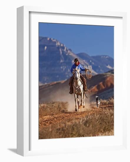 Cowgirl Riding a Trail in the Big Horn Mountains, Shell, Wyoming, USA-Joe Restuccia III-Framed Photographic Print