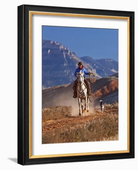 Cowgirl Riding a Trail in the Big Horn Mountains, Shell, Wyoming, USA-Joe Restuccia III-Framed Photographic Print