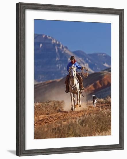 Cowgirl Riding a Trail in the Big Horn Mountains, Shell, Wyoming, USA-Joe Restuccia III-Framed Photographic Print