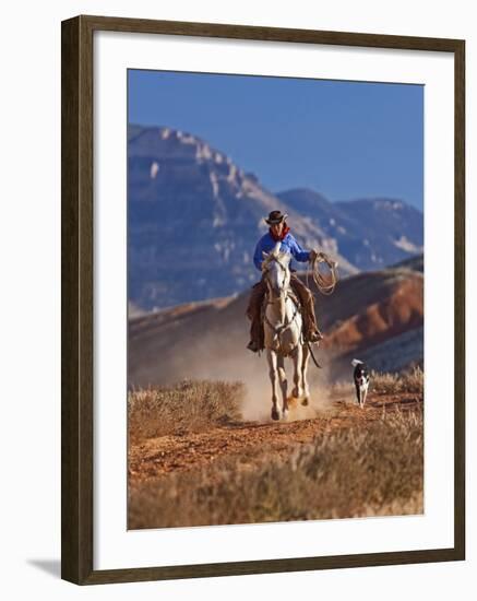 Cowgirl Riding a Trail in the Big Horn Mountains, Shell, Wyoming, USA-Joe Restuccia III-Framed Photographic Print