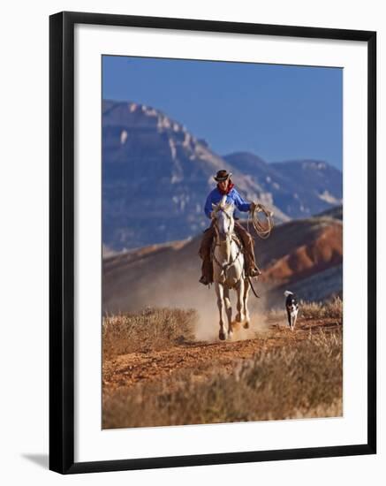 Cowgirl Riding a Trail in the Big Horn Mountains, Shell, Wyoming, USA-Joe Restuccia III-Framed Photographic Print