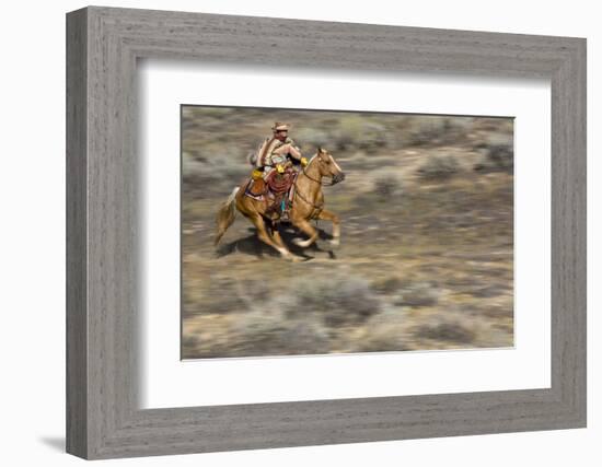Cowgirl Riding at Full Speed in Motion-Terry Eggers-Framed Photographic Print