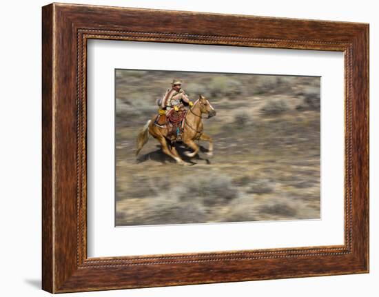 Cowgirl Riding at Full Speed in Motion-Terry Eggers-Framed Photographic Print