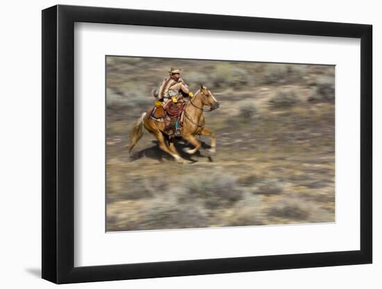 Cowgirl Riding at Full Speed in Motion-Terry Eggers-Framed Photographic Print