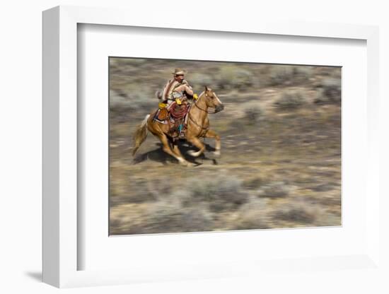 Cowgirl Riding at Full Speed in Motion-Terry Eggers-Framed Photographic Print