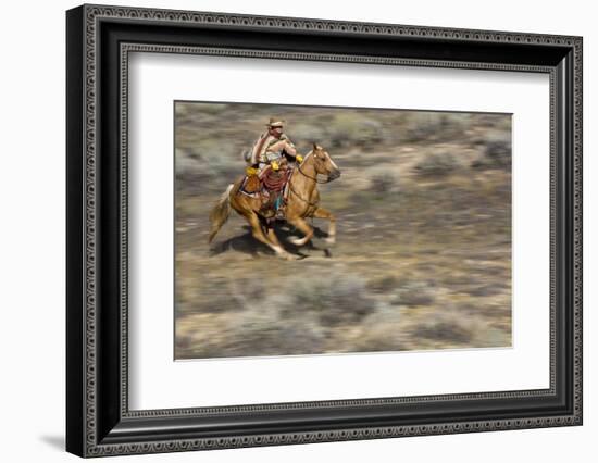 Cowgirl Riding at Full Speed in Motion-Terry Eggers-Framed Photographic Print