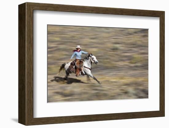 Cowgirl Riding at Full Speed in Motion-Terry Eggers-Framed Photographic Print