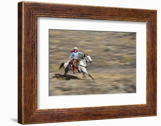 Cowgirl Riding at Full Speed in Motion-Terry Eggers-Framed Photographic Print