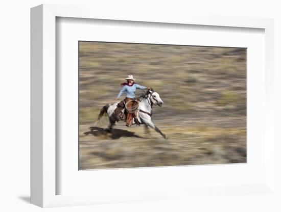 Cowgirl Riding at Full Speed in Motion-Terry Eggers-Framed Photographic Print