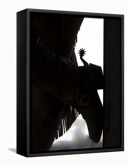 Cowgirl's Boot Silhouette, Flitner Ranch, Shell, Wyoming, USA-Carol Walker-Framed Premier Image Canvas