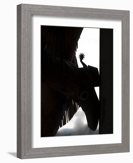 Cowgirl's Boot Silhouette, Flitner Ranch, Shell, Wyoming, USA-Carol Walker-Framed Photographic Print