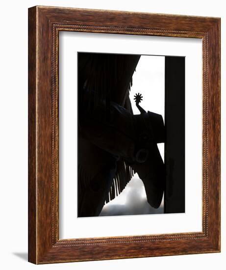 Cowgirl's Boot Silhouette, Flitner Ranch, Shell, Wyoming, USA-Carol Walker-Framed Photographic Print