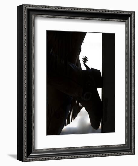 Cowgirl's Boot Silhouette, Flitner Ranch, Shell, Wyoming, USA-Carol Walker-Framed Photographic Print